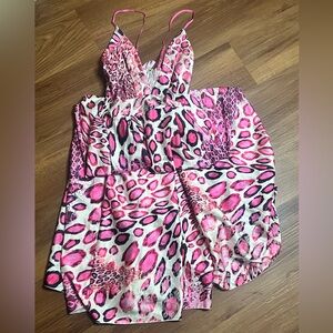 Pink Leopard Print Halter Dress